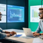 디지털 마케팅 연봉 협상 전략 - **Prompt:** A diverse group of digital marketing professionals, aged 25-40, collaborating in a moder...